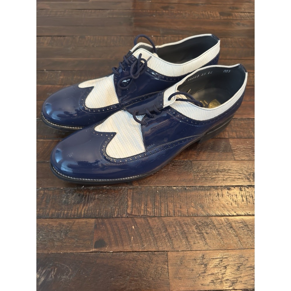 Stacy Baldwin Size 13EE Blue/White patent Lizard‎ spectator oxford shoes